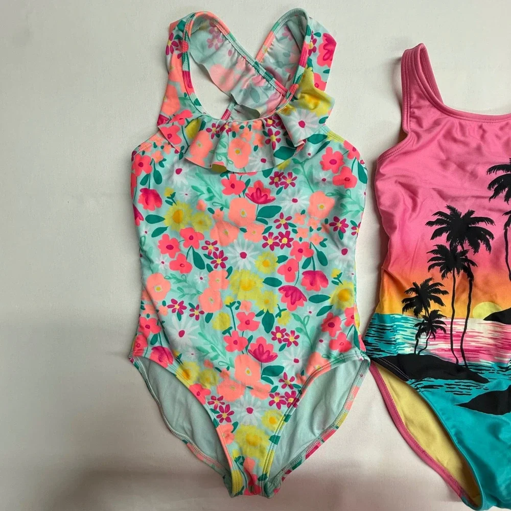 Girls Swimsuit Bundle Lot 2‎ Size Large 10/12 Cat & Jack Art Class One Piece